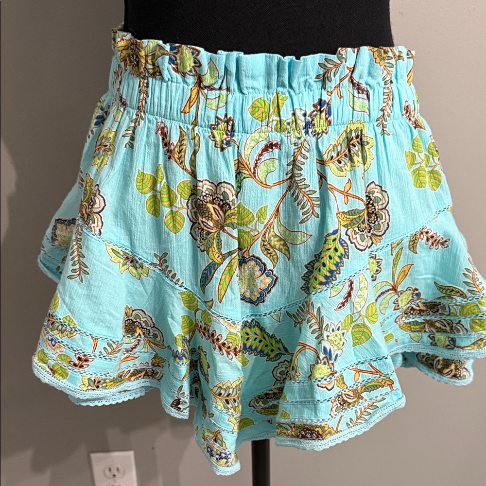 Aerie Turquoise Floral Ruffle Skirt